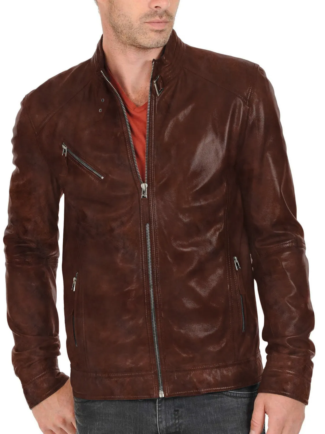 Leather Jackets Hub Mens Genuine Lambskin Leather Jacket (Black, Classic Jacket) - 1501125