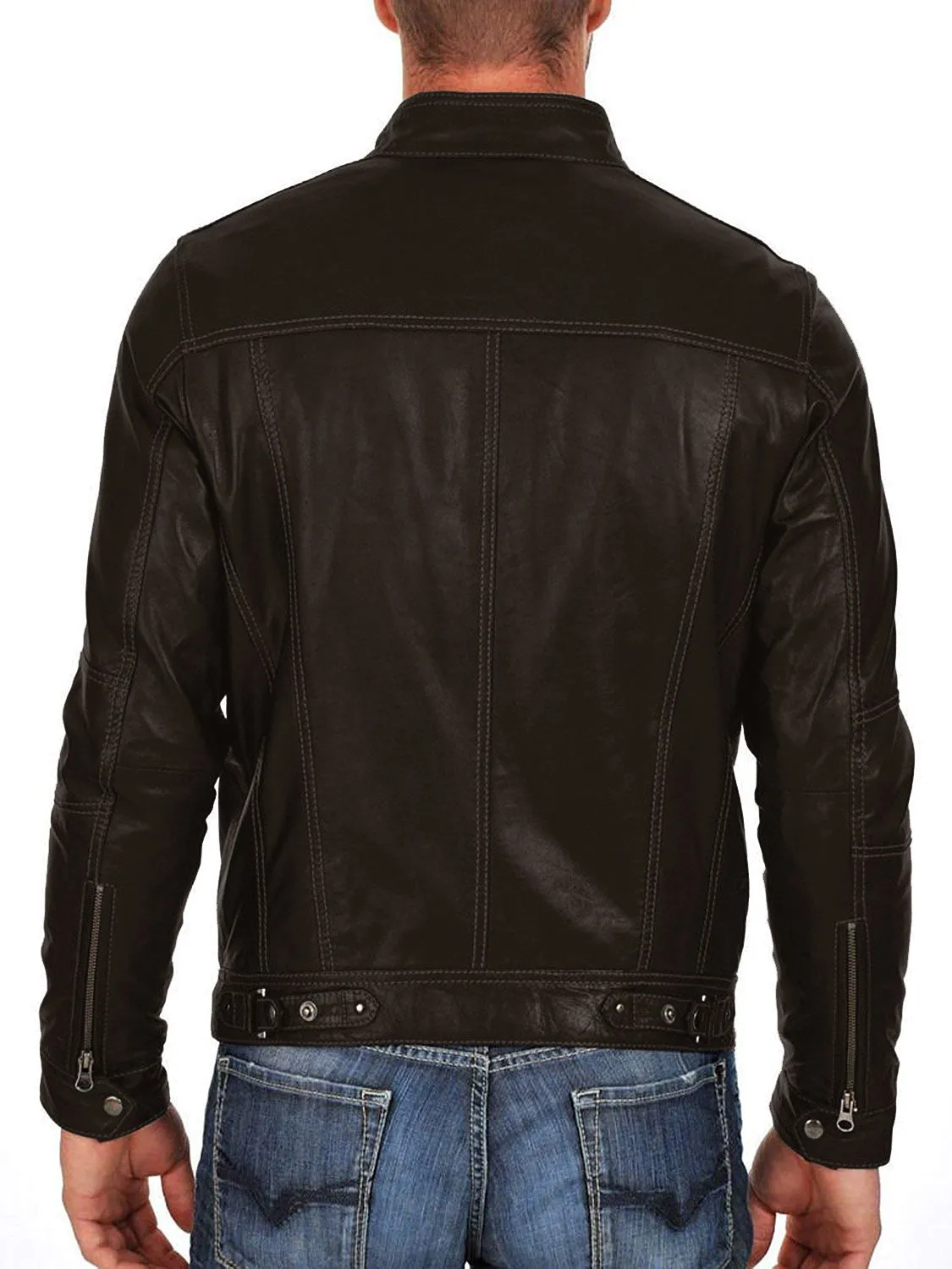 Leather Jackets Hub Mens Genuine Lambskin Leather Jacket (Black, Racer Jacket) - 1501254