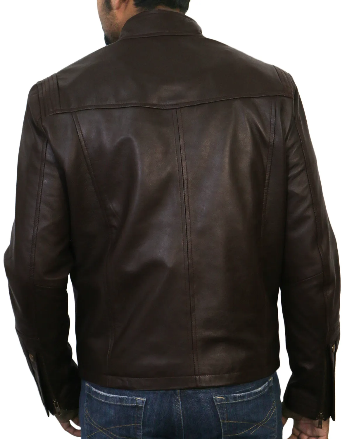 Leather Jackets Hub Mens Genuine Lambskin Leather Jacket (Black, Racer Jacket) - 1501489