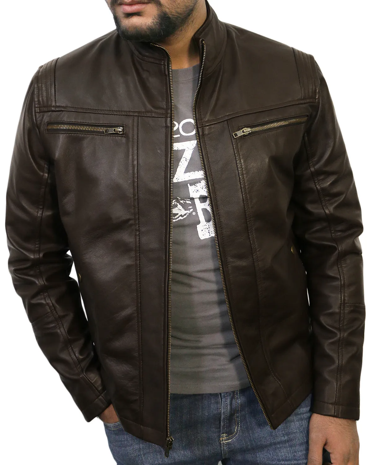 Leather Jackets Hub Mens Genuine Lambskin Leather Jacket (Black, Racer Jacket) - 1501489