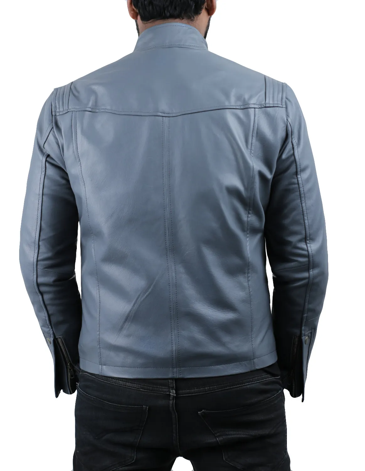 Leather Jackets Hub Mens Genuine Lambskin Leather Jacket (Black, Racer Jacket) - 1501489