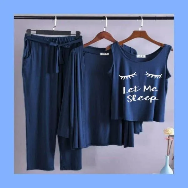 Let Me Sleep Women Night Suit PJ 3 Pieces Set