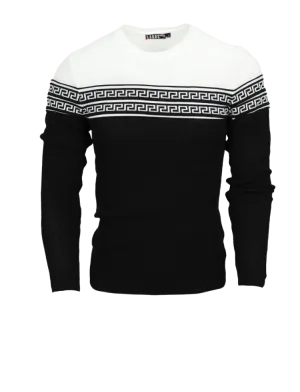 LRLAGOS RED Black and White Men's Crewneck Sweaters Greek Key style Slim-Fit