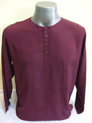 Mens Thai Cotton Yoga Long Sleeve Shirt With Buttons Dark Purple