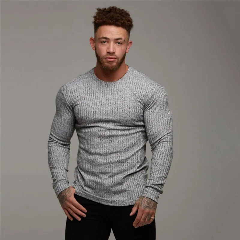 Muscleguys Autumn Fashion Thin Sweaters Men Long Sleeve Pullovers Man O-Neck Solid Slim Fit Sweaters Knitting Tops pull homme