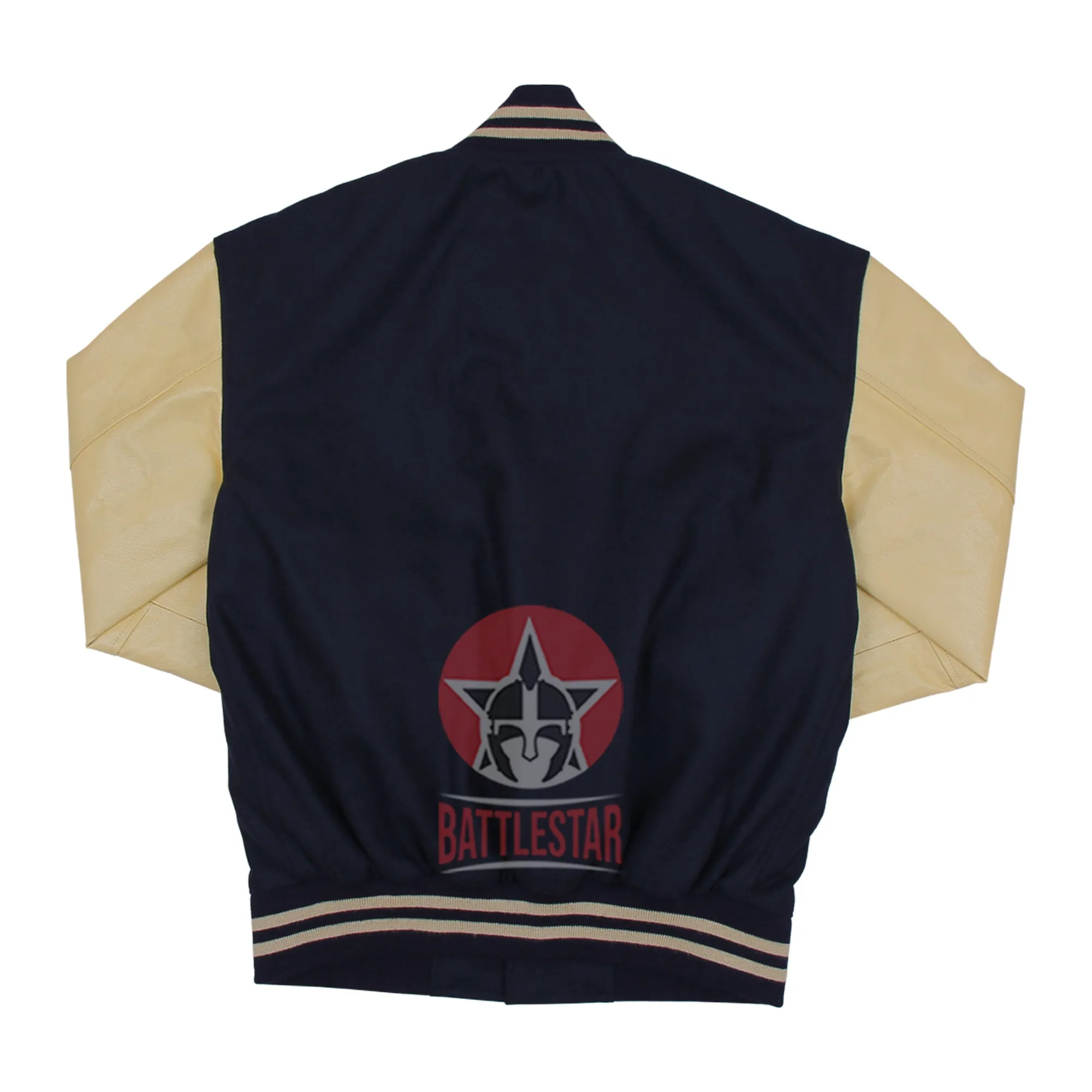 Navy Blue Wool Cream Leather Sleeves Varsity Jacket