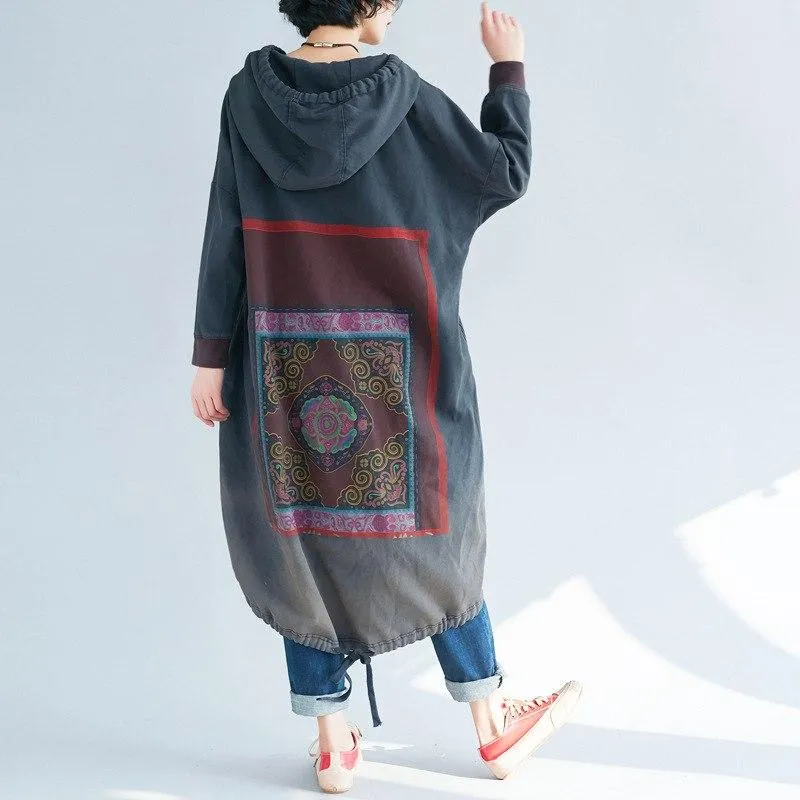 Oversized Tribal Hooded Sweater