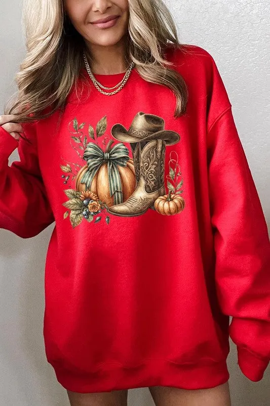 Pumpkin Western Fall Graphic Fleece Sweatshirts