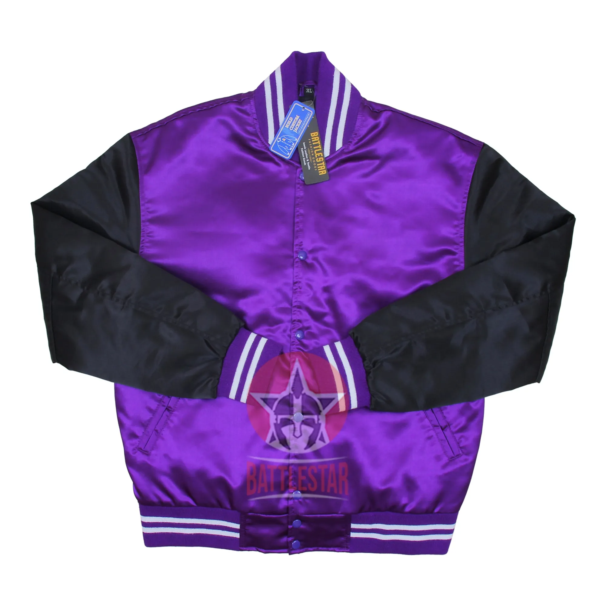 Purple Black Satin Varsity Baseball Bomber Jacket