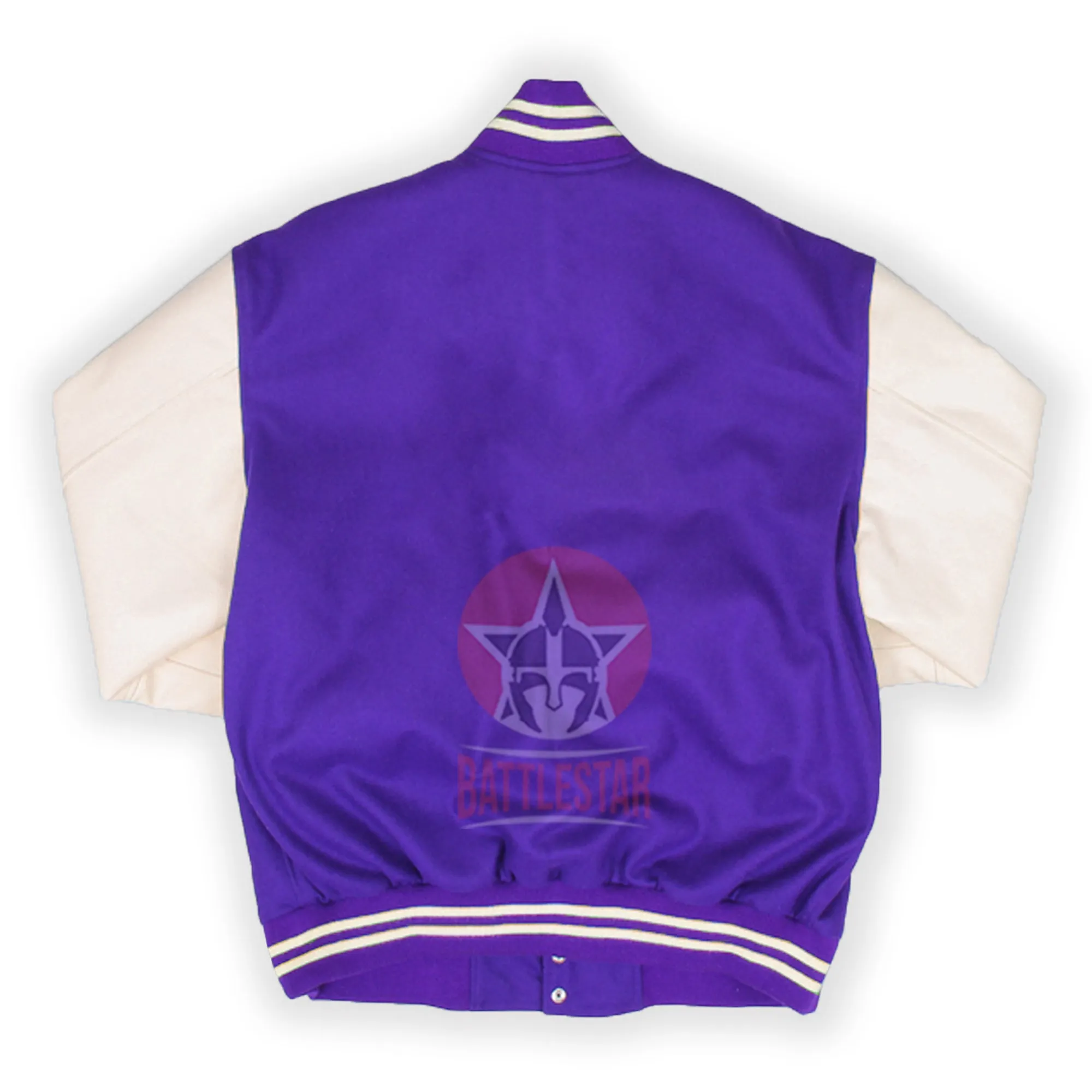 Purple Wool Varsity Baseball Jacket Cream Leather Sleeves