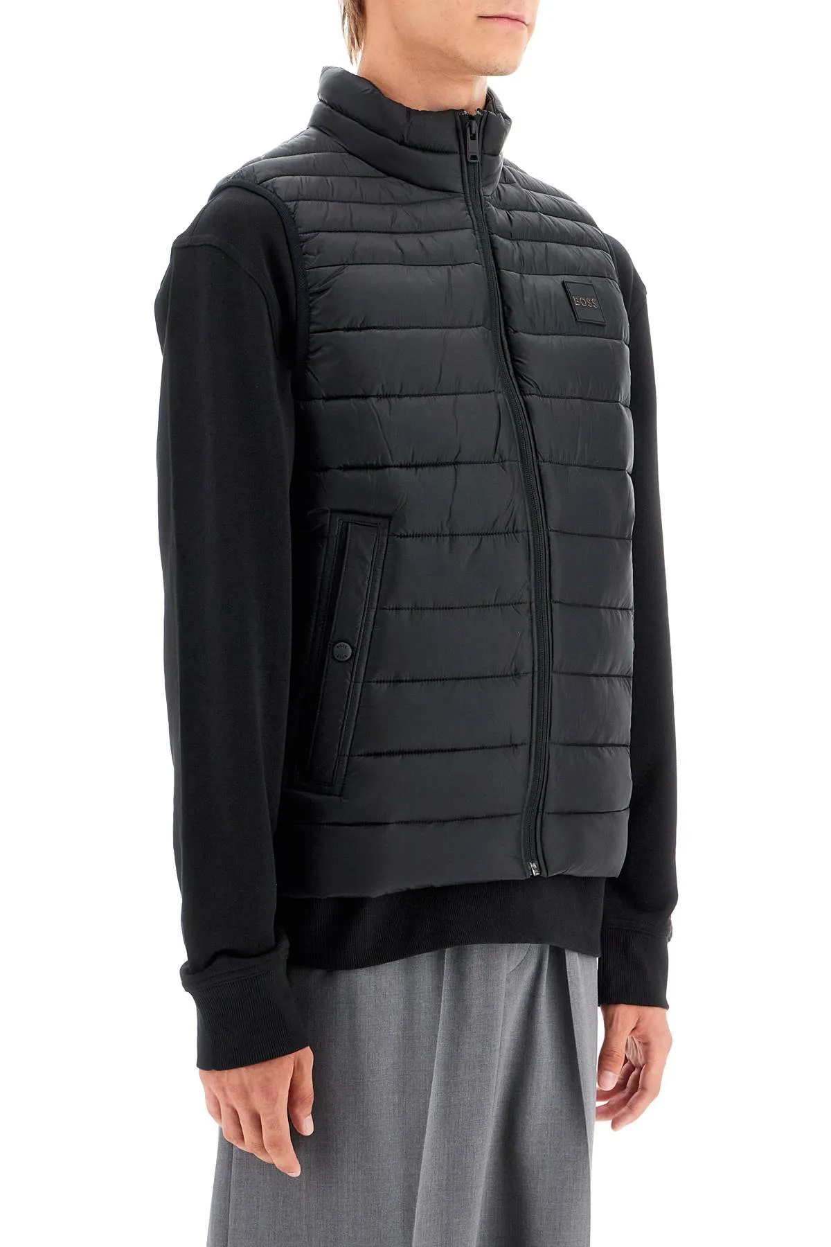 Quilted-Panel Stand-Collar Nylon Vest