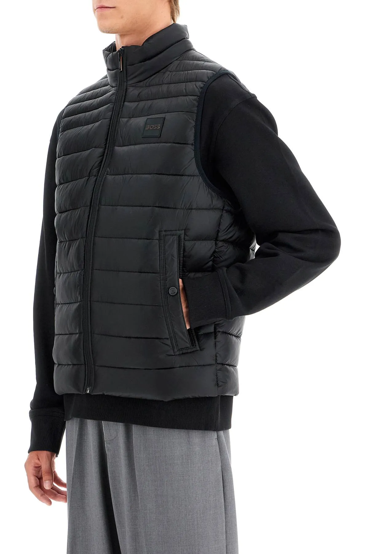 Quilted-Panel Stand-Collar Nylon Vest