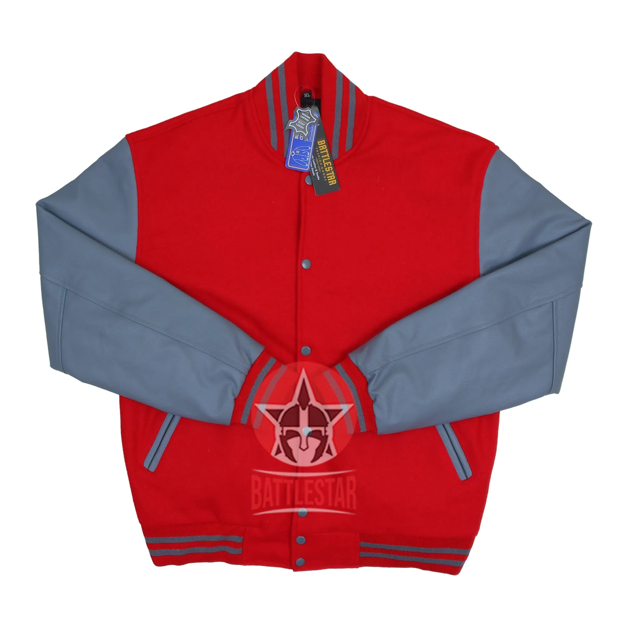 Red Wool Gray Leather Sleeves Varsity Baseball Jacket