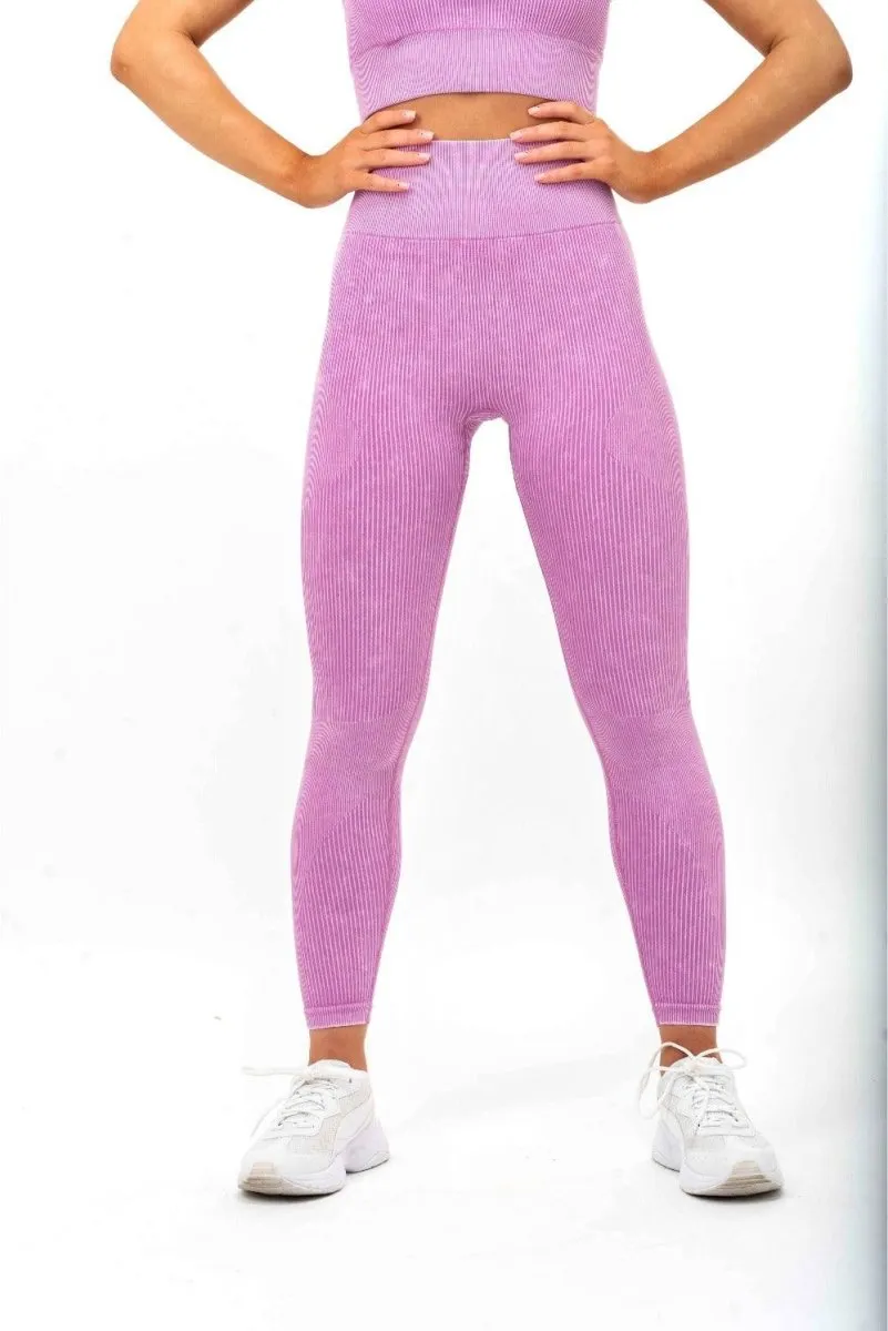 Ribbed Leggings - Scrunch Bum - Washed Purple