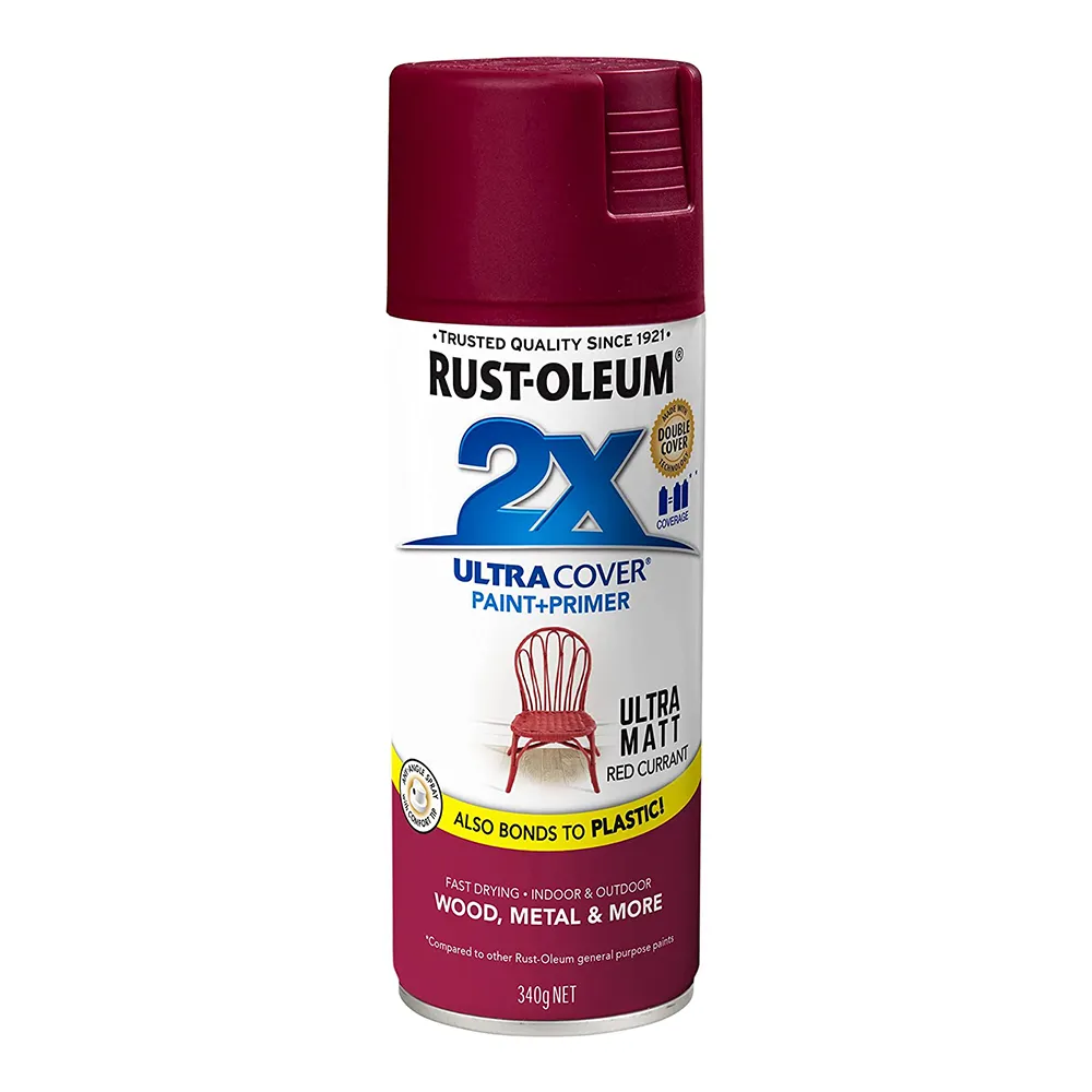 RUST-OLEUM 2X Ultra Cover Matt Paint & Primer Spray Paint 340g Red Currant x 3 Pack