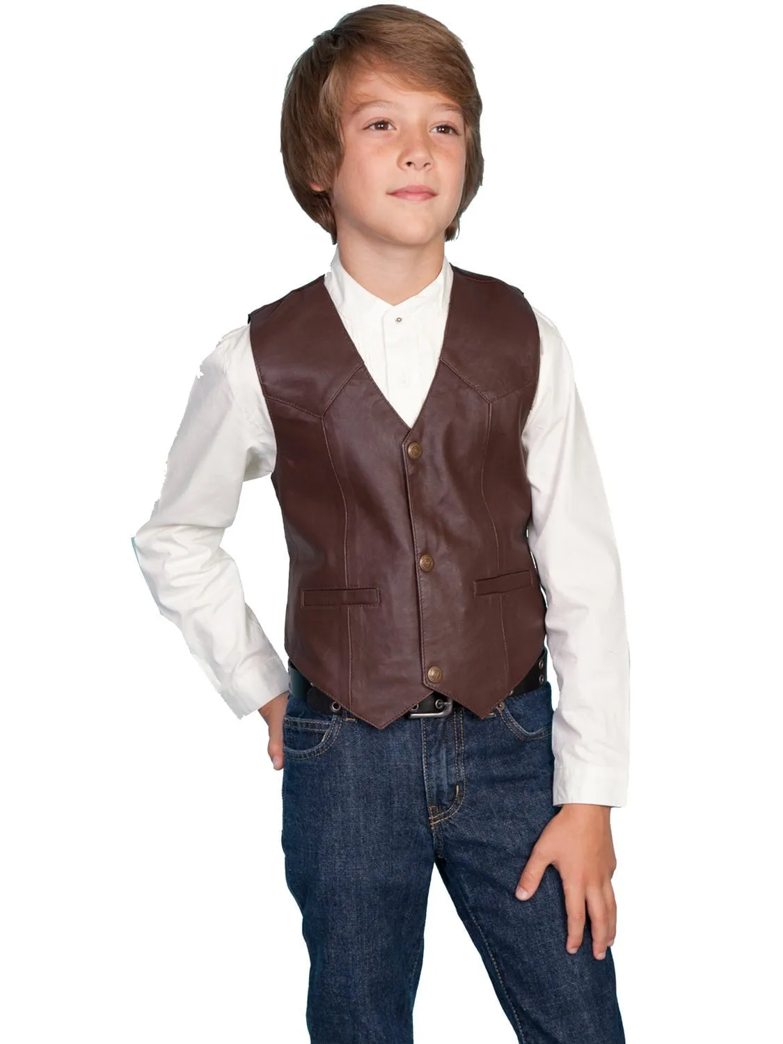 Scully Leather Kids Boys Brown Lamb Western Vest