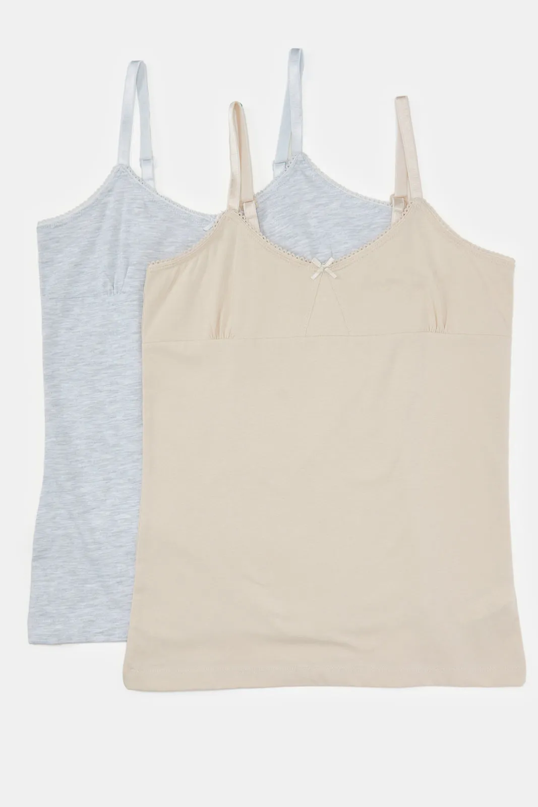 Senior Girls Beige And Grey Vest Set (Pack of 2)