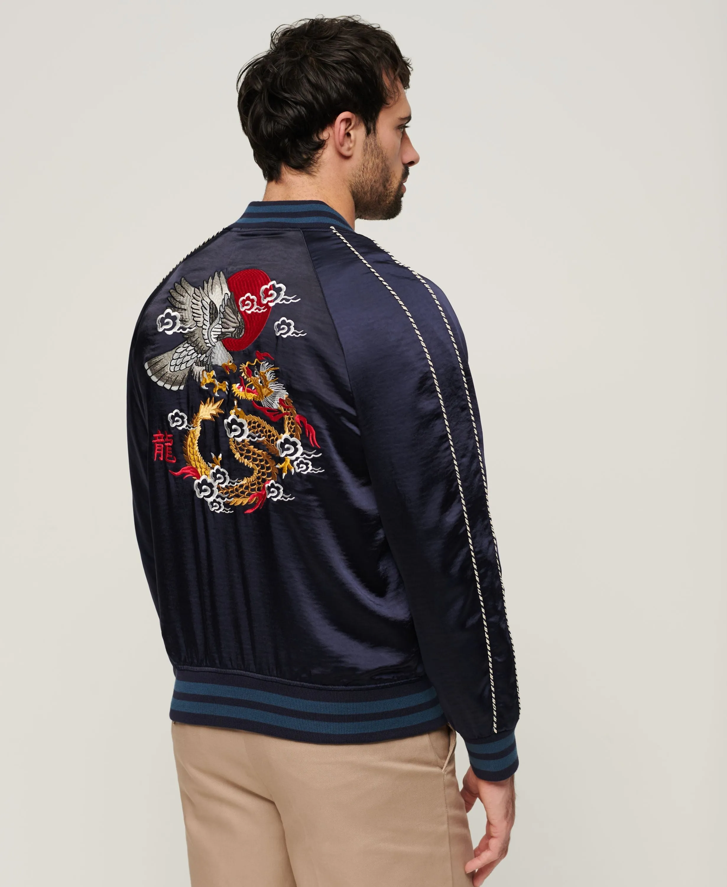 Sukajan Embroidered Bomber Jacket - Darkest Navy