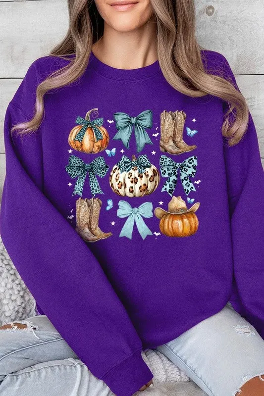 Turquoise Bow Western Fall Fleece Sweatshirts