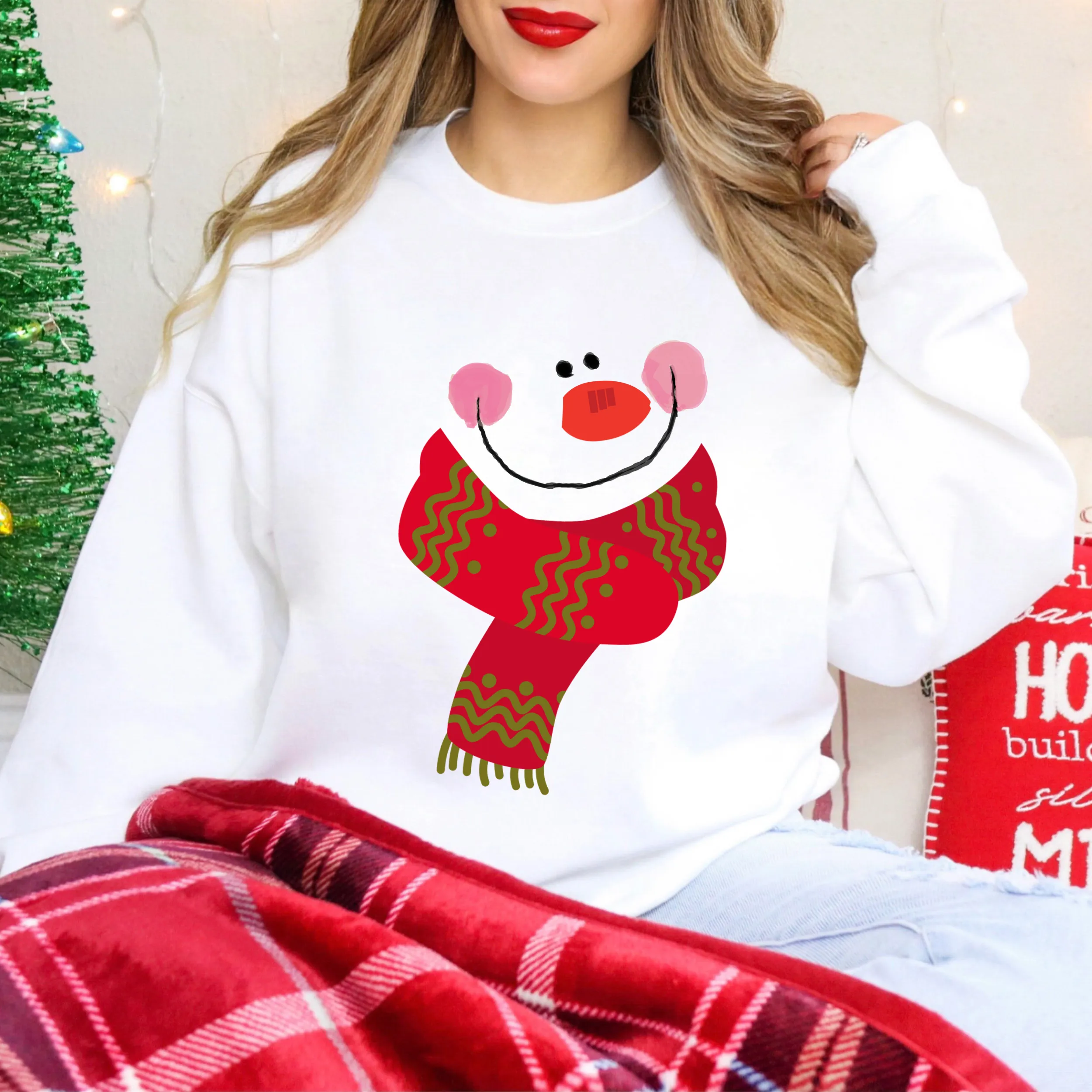 Women's Christmas Sweatshirt, Christmas Crewneck Cozy, Comfy Gildan Sweatshirt, Snowman Pullover, Cute Snowman Shirt, Five Colors