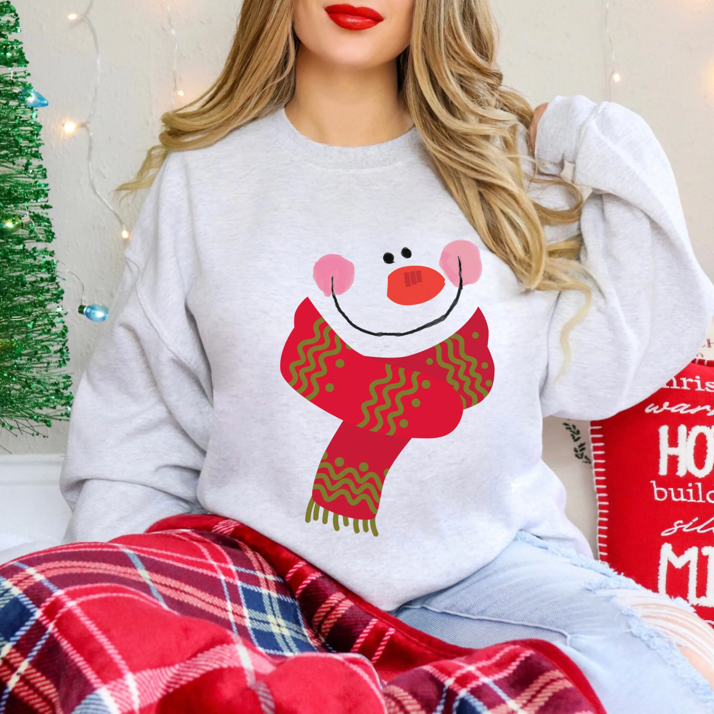 Women's Christmas Sweatshirt, Christmas Crewneck Cozy, Comfy Gildan Sweatshirt, Snowman Pullover, Cute Snowman Shirt, Five Colors