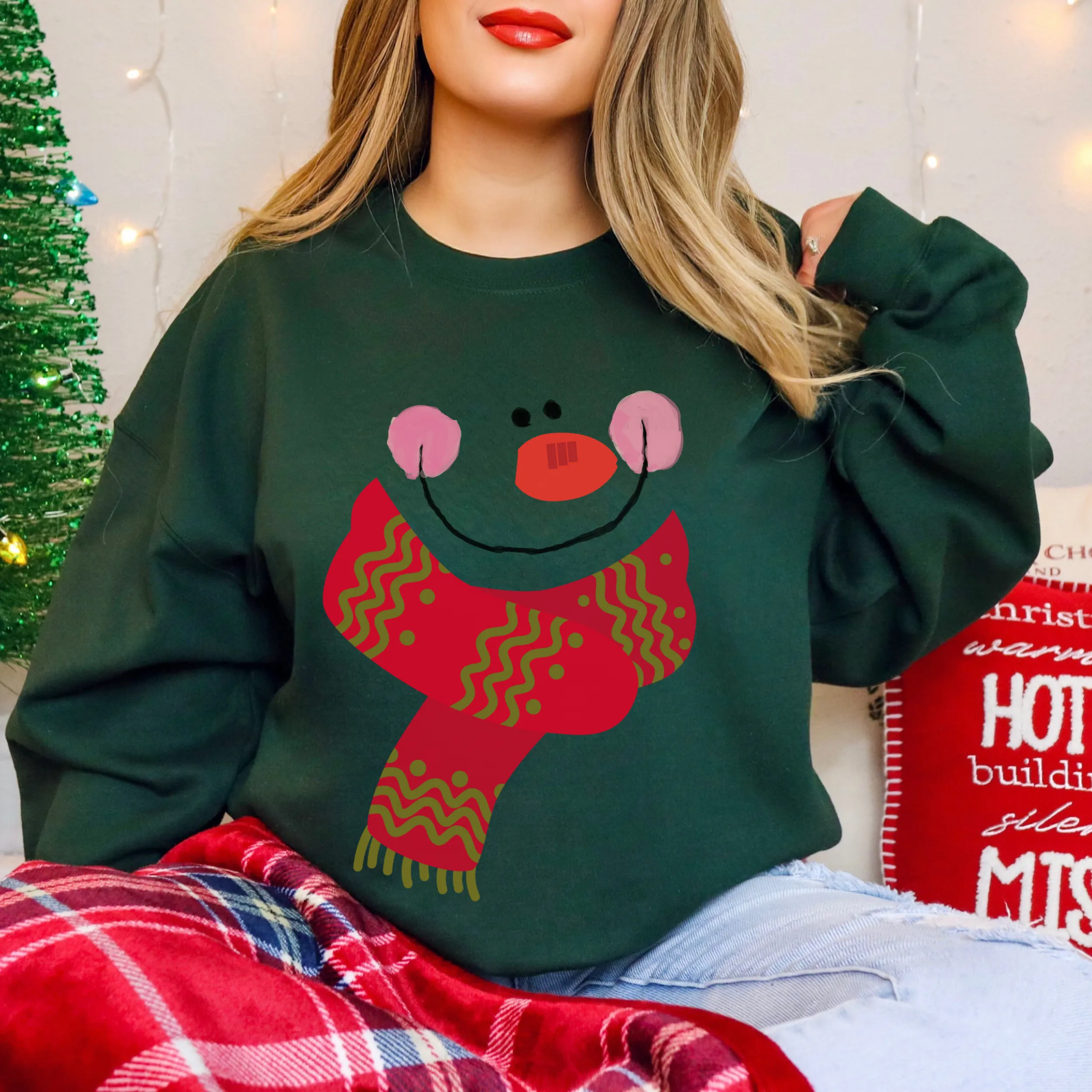 Women's Christmas Sweatshirt, Christmas Crewneck Cozy, Comfy Gildan Sweatshirt, Snowman Pullover, Cute Snowman Shirt, Five Colors