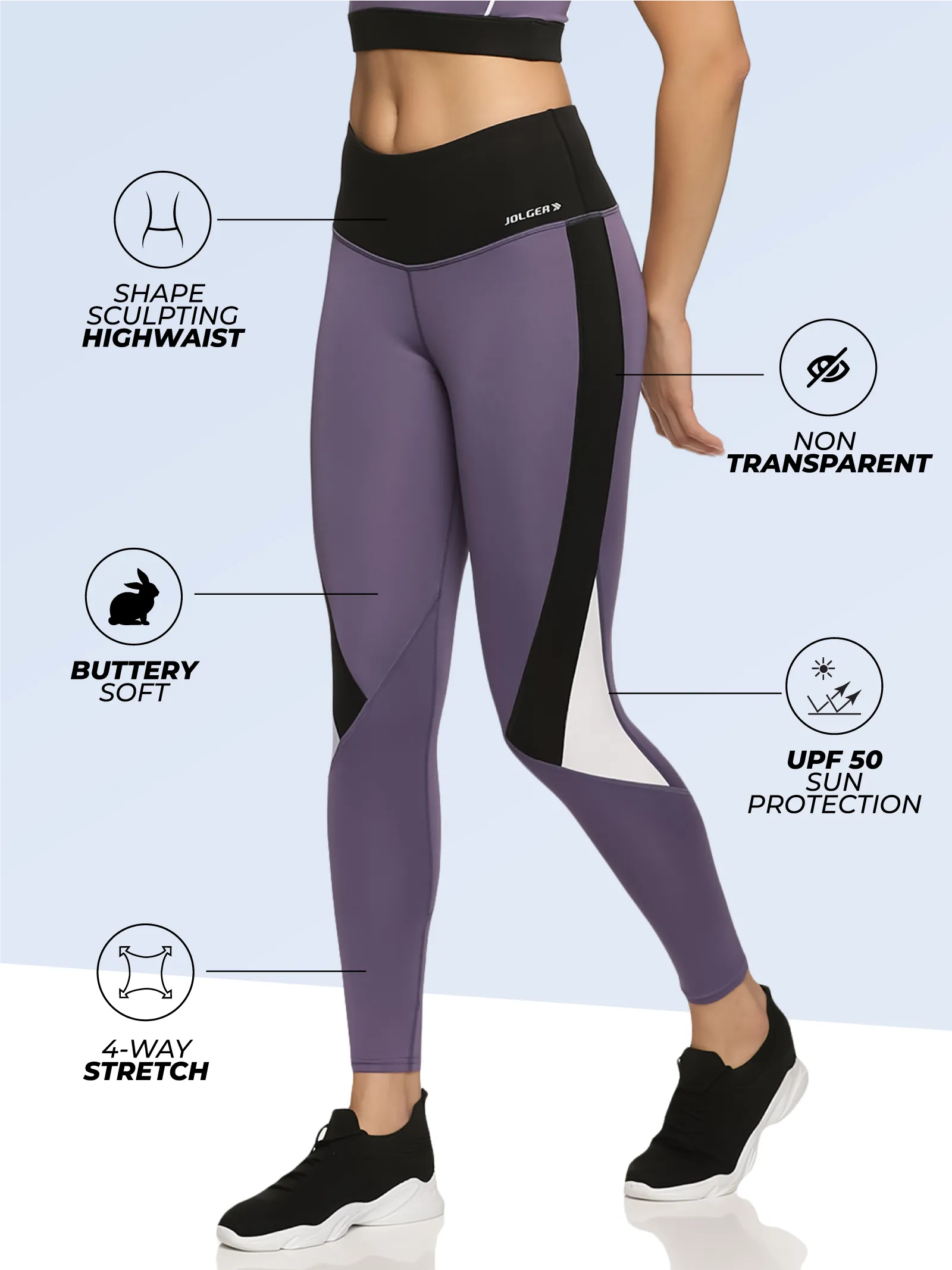 Women's High Waisted Stretchable Leggings With Contrast Side Panel Purple