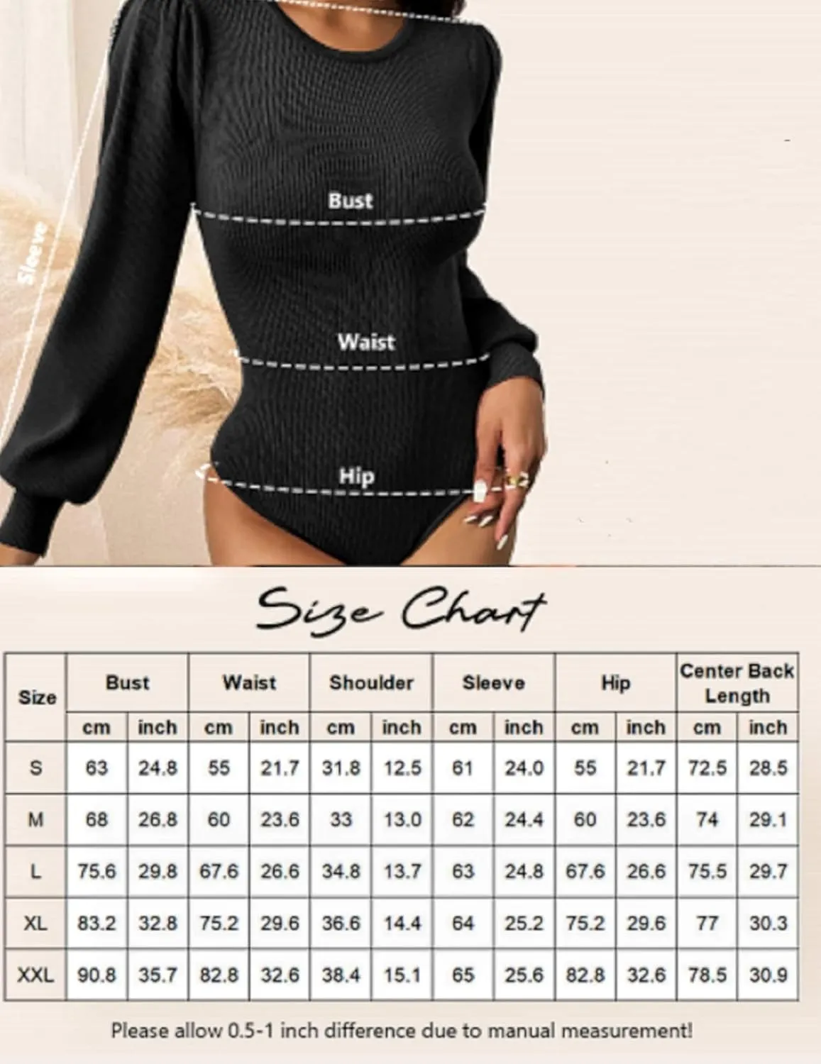 Zeagoo Women Long Puff Sleeve Sweater Slim Fit Ribbed Knit Bodysuit